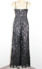 Ungaro Lay Wide-Leg 35&Prime;Inseam Metallic Floral Lace Jumpsuit Black-Silver 6 $995