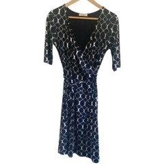 Gilli Women Black Short Sleeve Plunge Neck Stretch Tie Up Belt Wrap Dress Small
