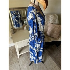 White closet elements white blue boho cottage paisley wrap Midi dress L