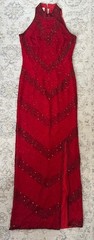 Laurence Kazar Womens 100% Silk Sequined Red Evening Gown Sleeveless SZ S NEW