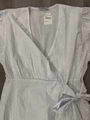Velvet Torch Short Puff Sleeve Mini Wrap Womens Dress In White M NWT