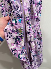 Pink Owl Apparel Dress Women Medium Purple Geometric Sleeveless Ruffled Full Zip