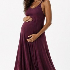 Organic Viscose Cotton Blend Burgundy Maxi Dress Adjustable, Maternity-Friendly