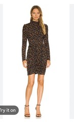 Veronica Beard Gretna Long Sleeve High Neck Ruched Floral Dress SIZE XL
