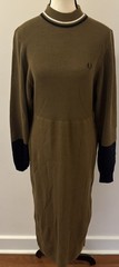 Fred Perry Mock Neck Jumper Long Sweater Dress Brown Navy White Size 10 US
