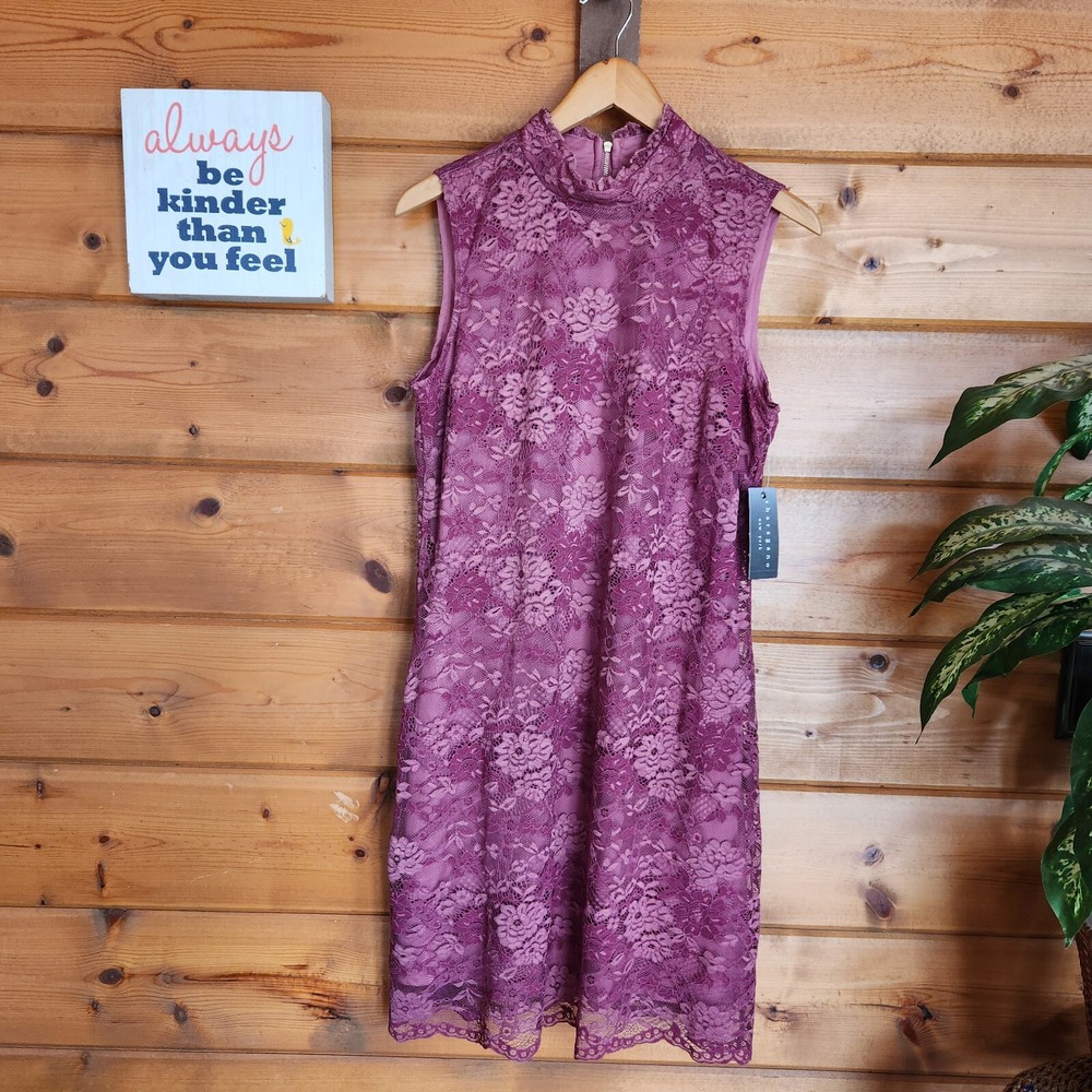 Sharagano NWT Artless Plum Rose Thicket Lace Overlay Sheath Dress Formal Size 12