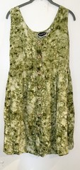 Mamta Free Size Green Tie Dye Sleeveless Fairy Dress Button Front babydoll boho