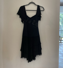 Killah Miss Sixty Black XS Short Dress Scoop Neck Flutter Sleeves Ruffle