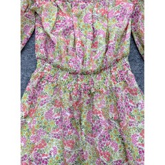 Leyden Womens Floral Smocked Off Shoulder Mini Dress Pink Orange Green Small