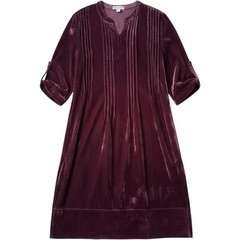 Coldwater Creek Velvet Shift Dress M Purple Pintuck Roll Tab Sleeve Boho Luxe