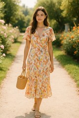 Pretty Garden Maxi Wrap Dress Womens L Floral Garden Party Bohemian Whimsical