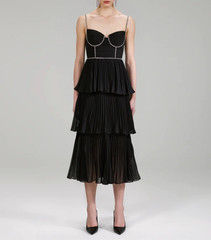 Self-Portrait V-neck Chiffon Midi Dress Cupcake Slip Dress for Women