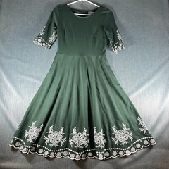 Miusol Womens Fit & Flare Dress Size S Green Embroidered Stretch Scoop Neck