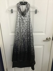 Available By Angela Fashion Women&rsquo;s Silver/Black All Over Sequins Halter Dress L