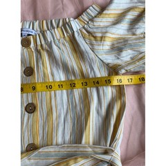 Olivaceous Cream Blue Yellow Striped Button Front Dress Small Coastal Girlhood