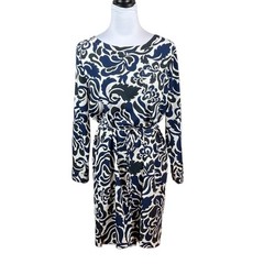 Loft Black, Navy, And White Dress With Tie Waist, Size M