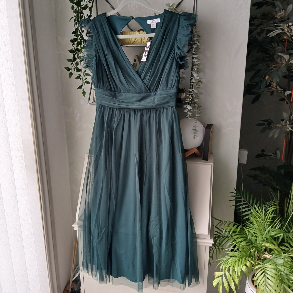 Dorothy Perkins Tulle Midi Dress Green Petite Size 10 New with Tags