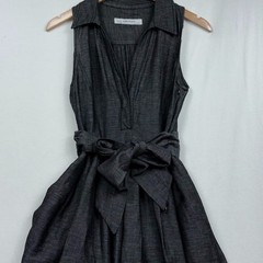 Zara Basic Black Light Denim Wash Tie Waist Dress Size Large