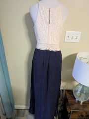 IZ Buyer Pink Lace lace Over White Halter With Navy Flowy Skirt