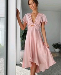 Billy J dress size 8 67cm Waist pink Adjustable tie front Bridesmaid As New