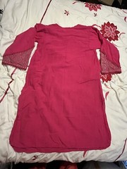 Gul Ahmed Ideas Pret Leaf Pattern Buttoned-Up Kurta Tunic Dress – Pink – Size M