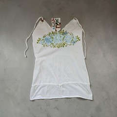 Roxy Vintage Y2K White Cami Dress Tunic Floral Blue Olive Print Women&rsquo;s L Mini