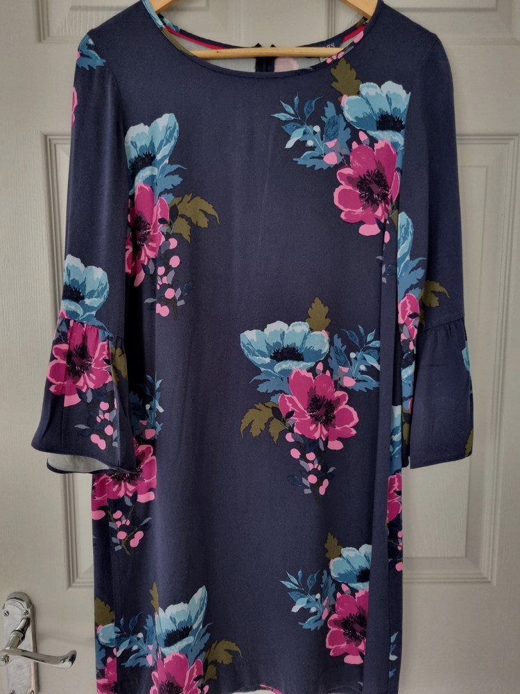 Joules Gardenia Navy Blue With A Floral Print Dress Size 12 Flared Cuffs