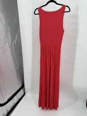 Michael Kors Red Ribbed Knit Pleated Maxi Dress Scoop Neck L MRSP -278