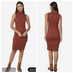 NWT Michael Stars Macy Ribbed Ruched Designer Midi Dress Pecan Rust S M $128
