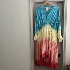 FOR THE REPUBLIC XL Multi Dip Dye Hi Lo Dress Rayon Women Boho Petticoat Tie Dye