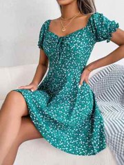 Spring Summer Square Collar Floral Ruffles Mini Dress Women Casual Flare Sleeves