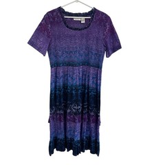 Draper&rsquo;s & Damon&rsquo;s Mixed Print Purple Blue Smocked Midi Dress Size Petite Large