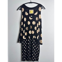 Marve Black Beige Polka Dot V Neck Sleeveless Layered Dress