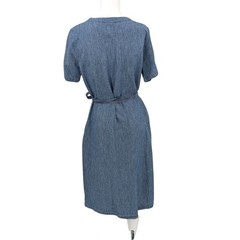 Linen Blend Chambray Midi Dress Button Up Coastal Cottage Minimalist Belt Small