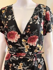 NY Collection Floral Maxi Dress Size M (US 6-8) Black Multicolor Wrap NWT Boho