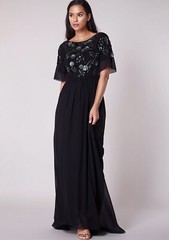 Virgos Lounge Black Sequin Maxi Dress UK 6 8 10 12