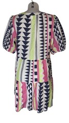 VELVET Sz L Womens Aztec White Multicolor Tiered Boho Jacquard Mini Dress