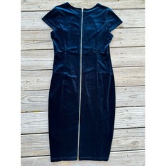Felicity & Coco Vista Velvet Midi Blue Dress Scoop Neck Knee Length Sz XL