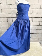 NWOT Moon River Women&rsquo;s Blue Smocked Cotton Maxi Dress Size M Side Tie Lined