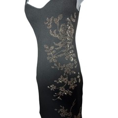 ZARA Womens Small Shimmer Floral Beaded Knit Midi Dress Black Sleeveless NWT
