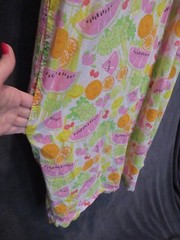 Elegant Emily Pink Orange Green Fruit Waffle Short Sleeve Pearl Snap House Dress