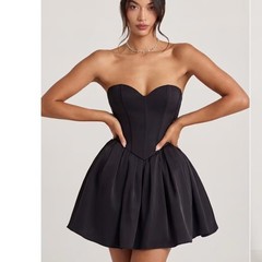 Oh Polly Emeline Black Corset Tulle Mini Dress Strapless Sweetheart NEW 10 Long