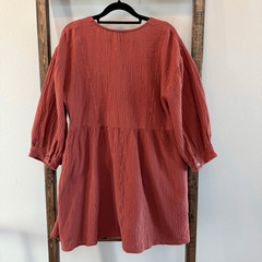 Madewell Lightspun V-Neck Mini Dress Large Weathered Brick Rust Cotton Gauze