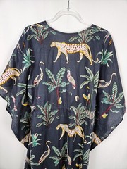 Just Darving Jungly Kaftan Dress Navy Exotic Animal Print & Palm Leaves – One Si