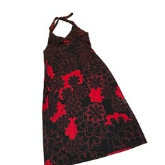 Vintage Mossimo Halter Dress In Red & Black Floral Print XS 100% Polyester