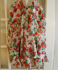 Caroline Constas Cleopatra Floral Print Strapless Ruffle Mini Dress White/Red -M