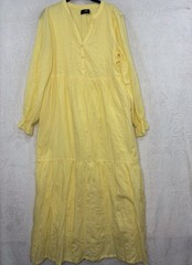 Able Jane Maxi Dress S Gauze Textured Yellow Long Sleeve Lined Boho Peasant NEW