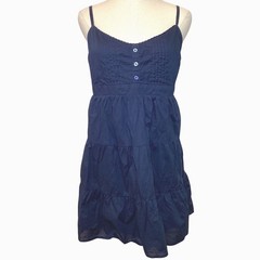 Hollister Navy Blue Tiered Babydoll Dress Smocked Back Cotton Sundress Mini – XL