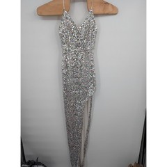 Windsor Sequin Formal Gown High Slit Maxi Dress Silver Women&rsquo;s Small NWT