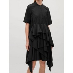 COS Women&rsquo;s 4 Black Short Sleeve Ruffle Hem Button Up Shirt Dress Chic Modern